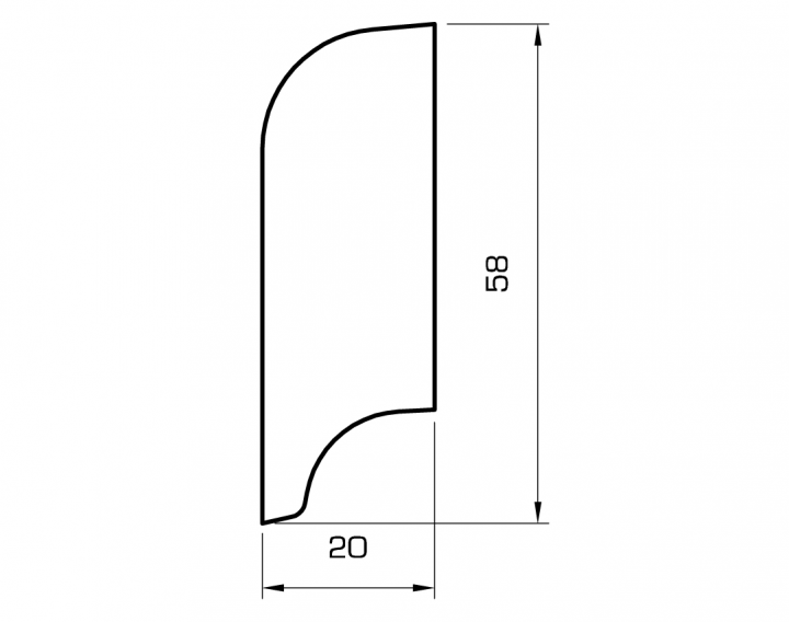Sockelleiste massiv weiß 60mm gerundet